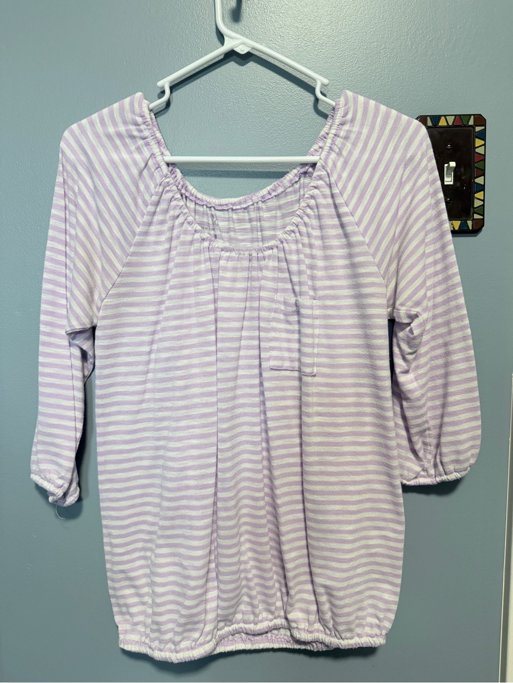 New York & Company Lilac And White Striped Women’s Peasant Tunic